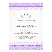 Purple lace girls first communion confirmation personalized announcement