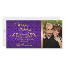 Purple Lace & Gold Scroll Holiday Photo Card