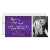 Purple Lace & Silver Scroll Holiday Photo Card