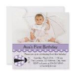 Purple Ladybug Girl Photo 1st Birthday Party invitations
