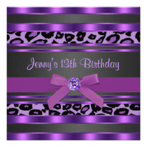 Purple Leopard Girls 13th Birthday Party invitations