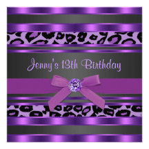 Purple Leopard Girls 13th Birthday Party Custom Invites