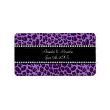 Purple leopard pattern wedding favors address label