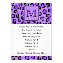 Purple Leopard Print Custom Monogram. Custom Invitations
