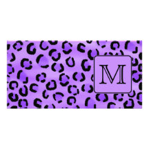 Purple Leopard Print Custom Monogram. Customized Photo Card