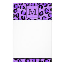 Purple Leopard Print Custom Monogram. Customized Stationery