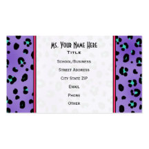 Purple Leopard Print Teacher Fashion Business Card