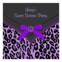 Purple Leopard Sweet 16 Party Personalized Announcement