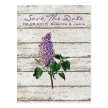 Purple Lilac country wedding save the date Postcards
