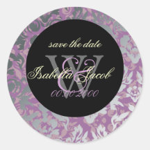 Purple Lilac/Silver Damask/monogram stickers