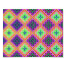 Purple & Lime Green Chequered Fractal Pattern Photo Print