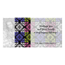 purple lime pink white black damask squares photo card