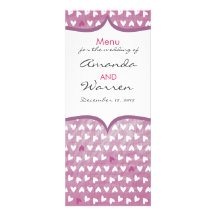 purple little hearts menu personalized invitations