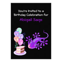 Purple Lizard Birthday Party Invitation