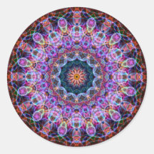 Purple Lotus kaleidoscope Round Stickers
