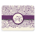 Purple Love Birds Damask Monogram Weddings RSVP Invites