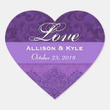 Purple Love Bride and Groom Date Stickers
