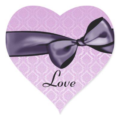Purple LOVE Wedding Bow PINK Damask Heart Sticker by JaclinArt