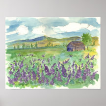Purple Lupine Field of Flowers Watercolor Meadow Poster