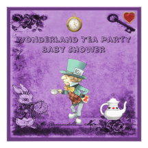 Purple Mad Hatter Wonderland Tea Party Baby Shower Custom Invite
