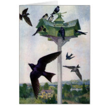 Purple Martins and Their Birdhouse Card