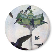 Purple Martins and Their Birdhouse Magnets