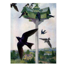 Purple Martins and Their Birdhouse Post Card