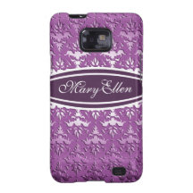 Purple Mauve Silvery Embossed Damask Samsung Galaxy Cases