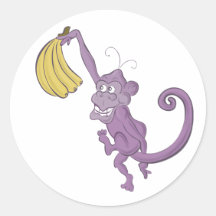 purple monkey round sticker
