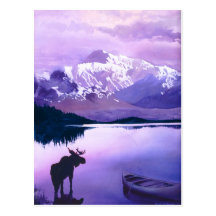 "Purple Mountains Majesty" Moose Watercolor Postcards