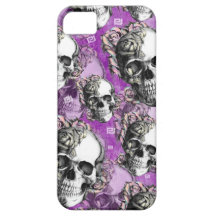 Purple Multi skull and roses pattern artwork. iPhone 5 Case