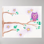 Purple Night Owl Watercolor Print