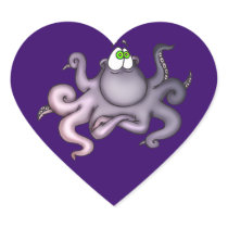 Purple Octopus Heart Stickers