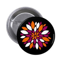 Purple Orange White Flower Petal Art on Black Buttons
