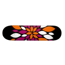 Purple Orange White Flower Petal Art on Black Skate Boards