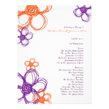 Purple & Orange Wild Flowers Wedding Program Invites