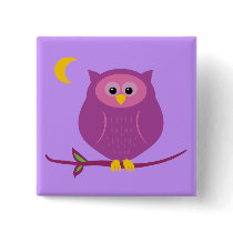 Purple Owl Pinback Buttons