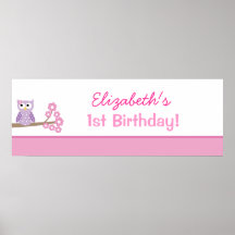 Purple Owl Custom Birthday Banner Poster Print