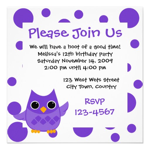 Purple Owl Personalized Announcement