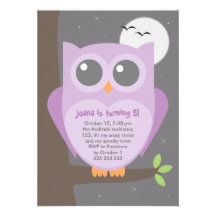 Purple Owl Tree Kids Halloween Birthday Party Announcements
