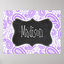 Purple Paisley Vintage Chalkboard look Poster