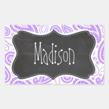 Purple Paisley Vintage Chalkboard look Rectangular Sticker