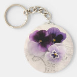 purple pansies on decorative fabric keychain