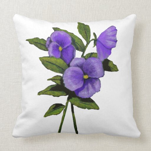 Purple Pansies or Violas: Colour Pencil Art: Flora Throw Pillow