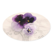 purple pansies oval stickers
