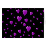 Purple Pattern of Love Hearts on Black. Greeting Cards