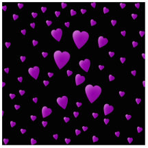 Purple Pattern of Love Hearts on Black. Cut Outs