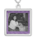 purple pattern photo frame necklaces
