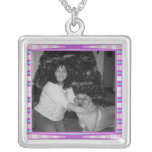 purple pattern photo frame necklaces