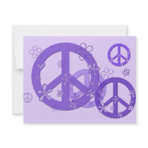 Purple Peace Signs on Cards and Stickers Personalized Invite